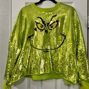 Sequin Grinch Face Sweater & Skirt Set